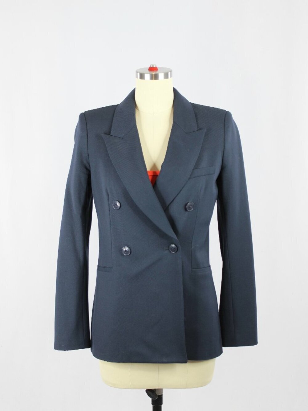 Aritzia TALULA Navy Blue Wool Twill Double Breasted Peak Lapel Blazer, Size 2
